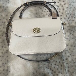 Coach Crossbody Bag with Snake Skin Embossed handle and strap in chalk white